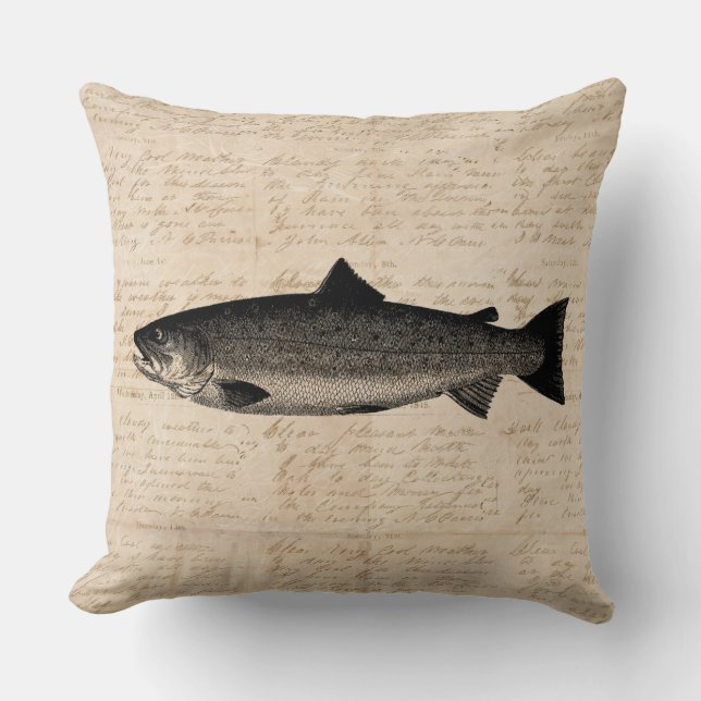 Coussin Scripts d'illustrations de poissons de truites d'a (Recto)