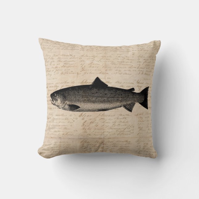 Coussin Scripts d'illustrations de poissons de truites d'a (Recto)