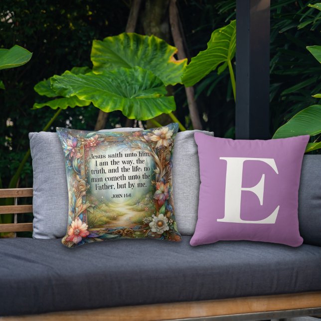 Coussin Scripture du chemin du jardin floral Monogramme vi (Créateur téléchargé)