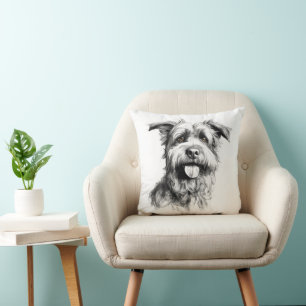 Coussin Scruffy Terrier Portrait Croquis