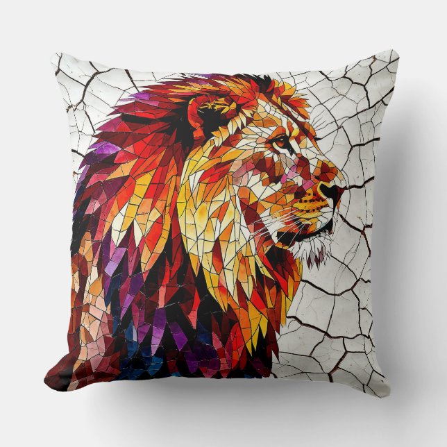 Coussin Sculpture de lion en mosaïque colorée (Recto)