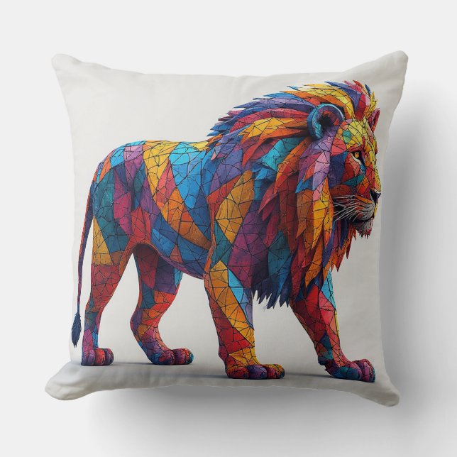 Coussin Sculpture de lion en mosaïque colorée (Recto)