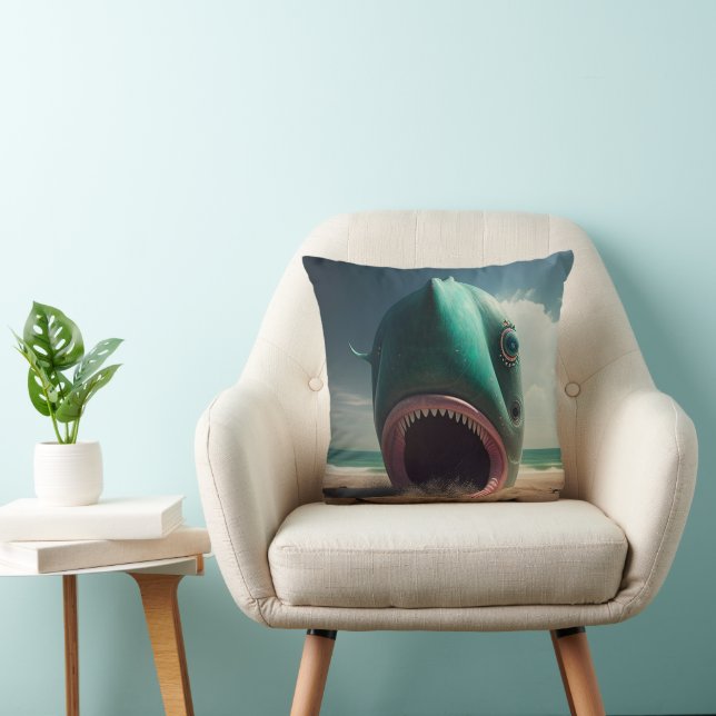 Coussin Sculpture de requin sur la plage (Chaise)