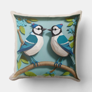 Coussin Sculpture en papier de geai bleu de deux oiseaux