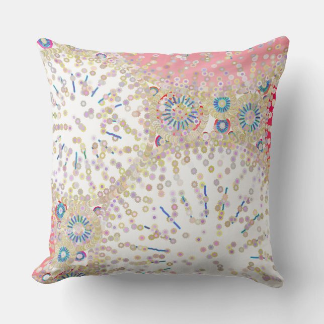 Coussin "Sea Life" imprimé abstrait - blanc et corail (Recto)