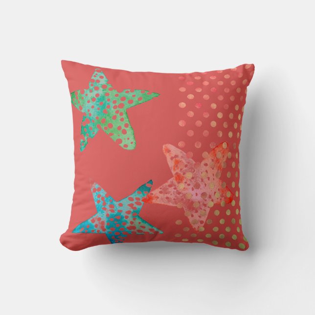 Coussin Sea Stars, Star Fish and Dots - Balnéaire (Recto)