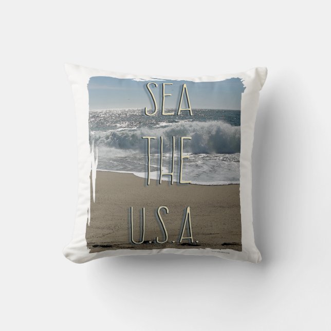 Coussin Sea The U.S.A. Beach Life Fun Summer Slogan (Recto)