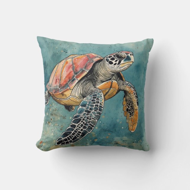 Coussin Sea Turtle Watercolor (Recto)