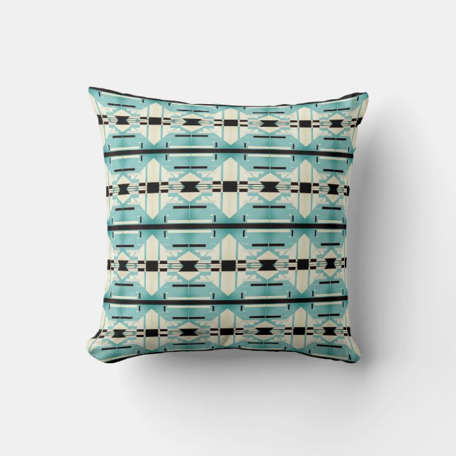 Coussin Seafoam Vert Blanc Noir Petit Carrelage Design (Recto)