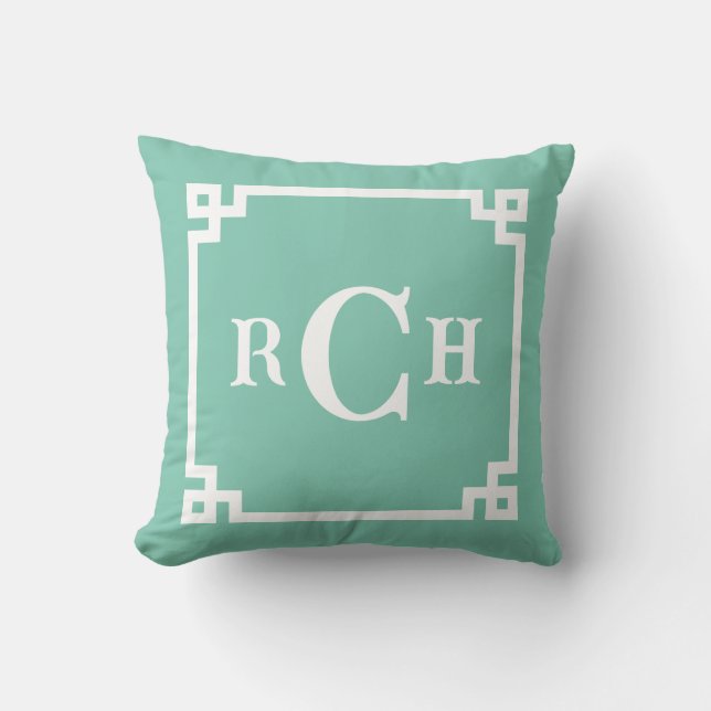 Coussin Seaglass Reverse Chinoiserie Grec Key Monogramme (Recto)