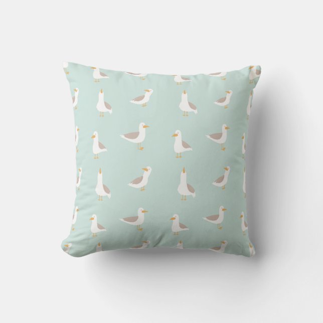 Coussin Seagulls in light teal (Recto)