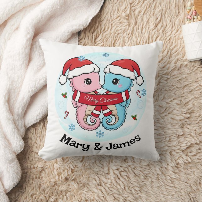 Coussin Seahorse Couple Personalized Christmas Pillow (Couverture)