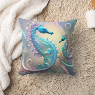 Coussin Seahorses Pastel Fractal Art,