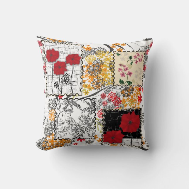 Coussin Seamless retro vintage patchwork quilting poppies (Recto)