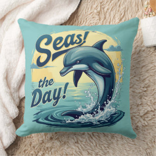 Coussin Seas Day Retro Dolphin Océan esthétique