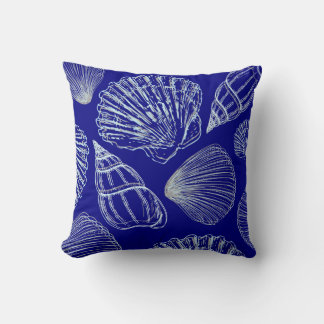Coussin Seashell Beach House Côte Bleu Blanc Coquille