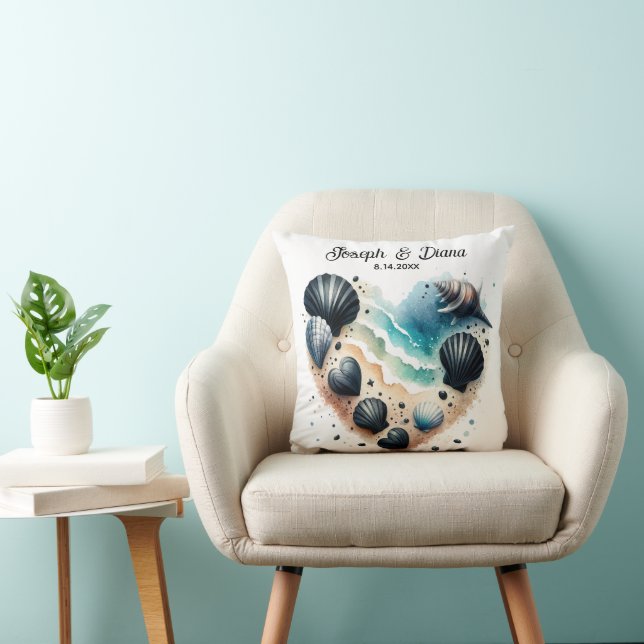 Coussin Seashell Beach Valentine Anniversary Names (Chaise)