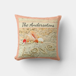 Coussin Seashells Beach mariage aquarelle corail