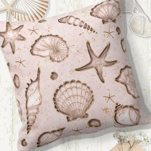 Coussin Seashells Starfish Watercolor Blush Pink ID782