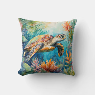 Coussin Seaturtle Watercolor Plage côtière tropicale