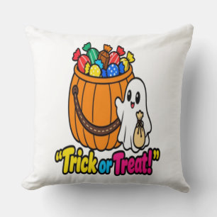 Coussin Seau de bonbons Halloween Fantôme Mignon Tour ou T