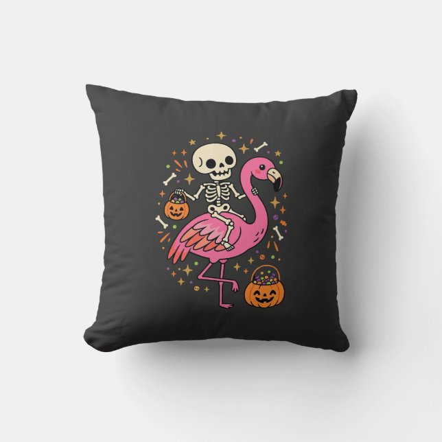 Coussin Seau de bonbons squelette de flamant rose d'Hallow (Recto)