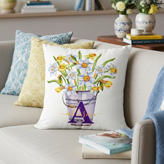 Coussin Seau de jonquilles personnalisé (Créateur téléchargé)
