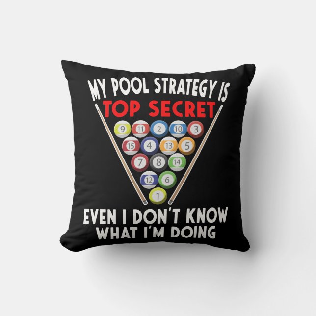 Coussin Secret Pool Strategy 8 Ball Funny Billiard Player (Recto)