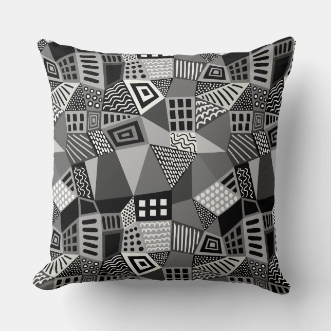 Coussin Segmenté Abstrait 070717 - Noir et blanc (Recto)
