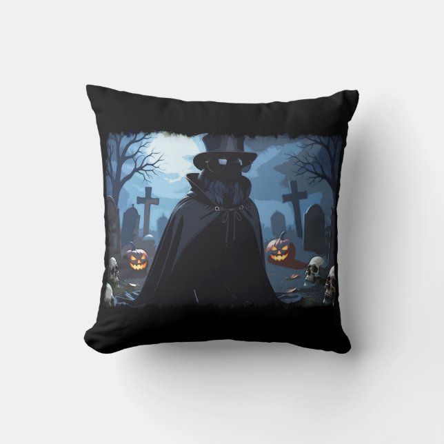 Coussin Seigneur Corbeau - Conception Gothique Halloween (Recto)