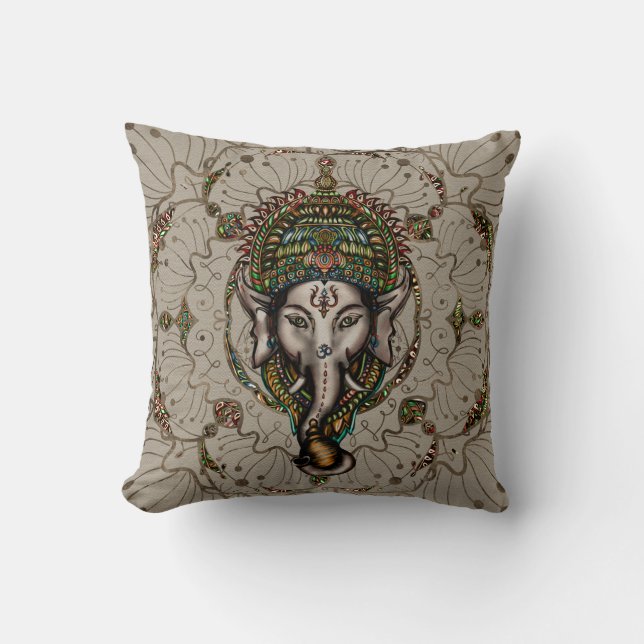Coussin Seigneur Ganesha - couleur sur la toile (Recto)
