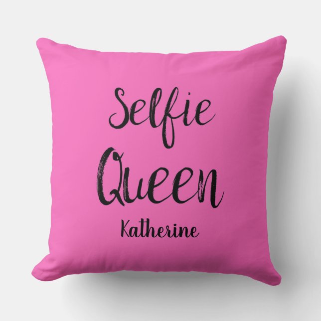 Coussin Selfie Nom Reine Personnalisé Fuchsia Hot rose (Recto)