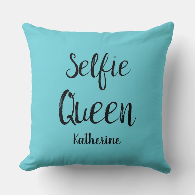 Coussin Selfie Nom Reine Personnalisé Turquoise Turquoise  (Recto)
