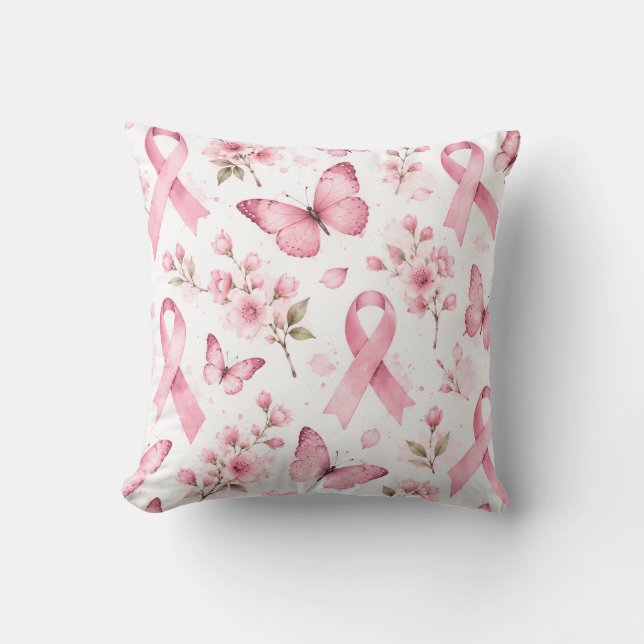 Coussin Sensibilisation au cancer du sein avec ruban rose (Recto)