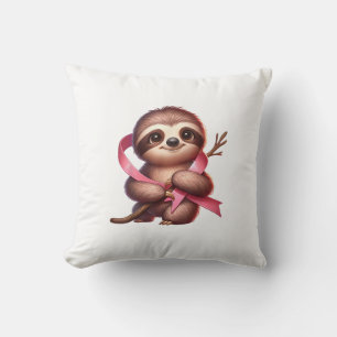 Coussin Sensibilisation au cancer du sein Cute Sloth Ruban