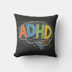 Coussin Sensibilisation au TDAH Colorful Cerveau Mot Illus