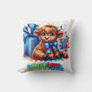 Coussin Sensibilisation sur l'autisme Highland Cow Accent 