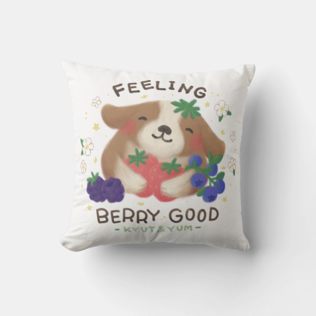 Coussin Sentez bien Berry : mignon chien avec baies (Recto)