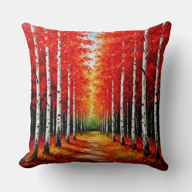 Coussin Sentier de la Forêt de Bouleau Rouge Capturant la  (Recto)