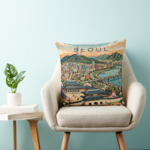 Coussin Séoul Corée du Sud Voyage Art Vintage