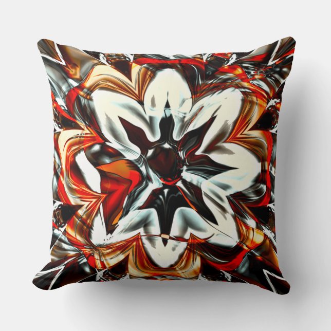 Coussin Sepia à fleur blanche entourée de rouge doré (Recto)
