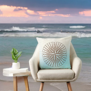 Coussin Sepia Compas Rose en bleu avec écriture manuscrite