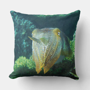 Coussin Sepia de près ! Calmar scintillant sur un récif co