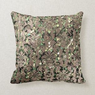Coussin Séquence de bronze foncé vert damassé brillant de