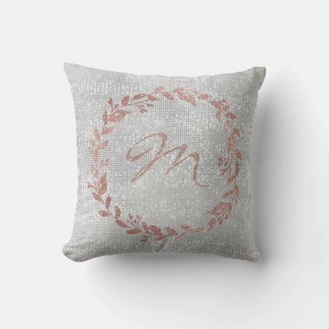 Coussin Séquence de courroie d'argent de rose rose monogra (Recto)