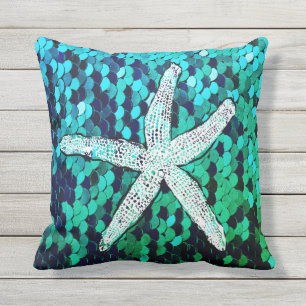 Coussin Séquences de sirènes de la langouste blanche ble