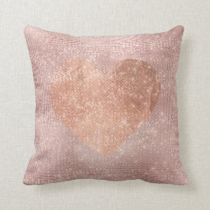 Coussin Séquin Coeur Rose Rose Or Brush Sparkly