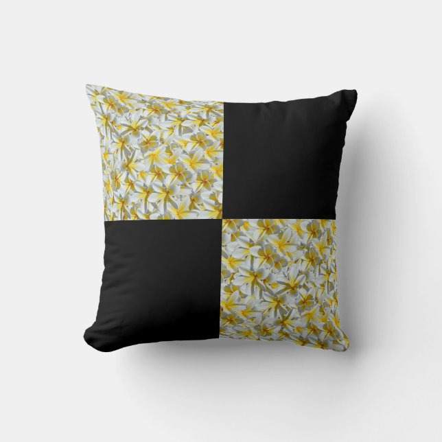 Coussin Sérénade Printemps : Frangipanis Jaune Sur Noir, (Recto)