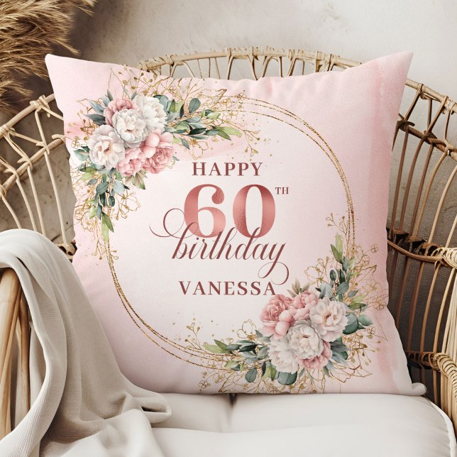 Coussin Serene Dusty Pink Eucalyptus Boho 60th birthday  (Serene Dusty Pink Eucalyptus Boho 60th birthday pillow)