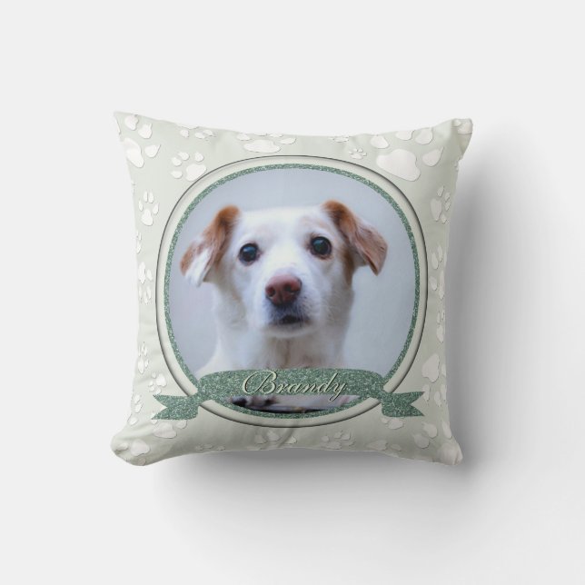 Coussin Serene Green Dog Empreintes de pattes commémoratif (Recto)